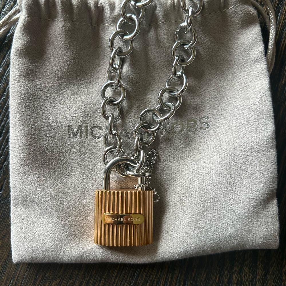 Michael Kors Silver Necklace with Rose Gold Lock Charm - Picture 4 of 5